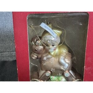 Vintage Home Accent 5in Blown Glass Babys 1st Christmas Rocking Horse Ornament